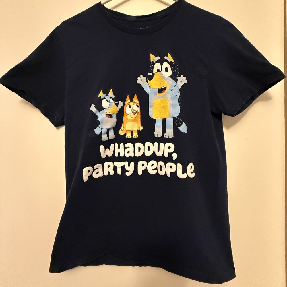 Bluey Navy Blue Bandit Short Sleeve Graphic T-Shirt Crew Neck 100% Cotton/MEDIUM